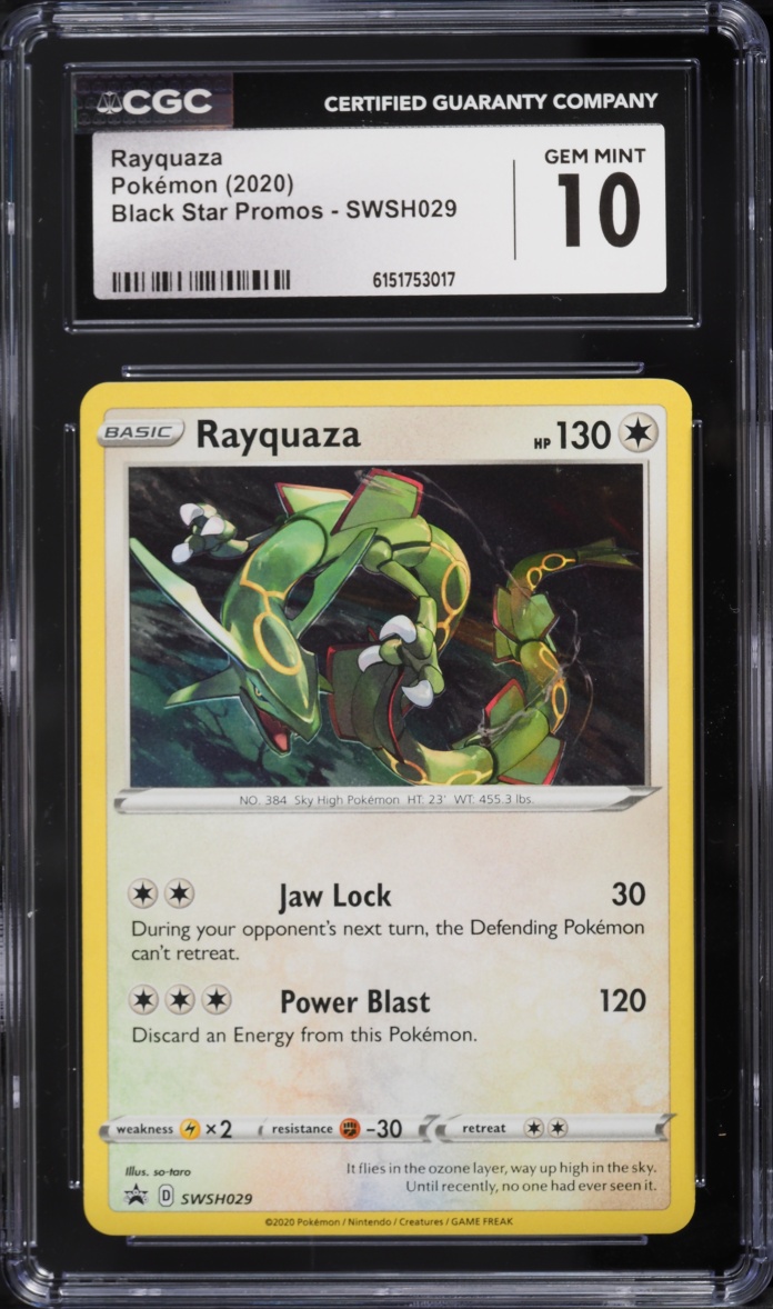 2020 Pokemon Sword & Shield Black Star Promo Cosmos Holo Rayquaza #SWSH029 CGC 10 GEM MINT