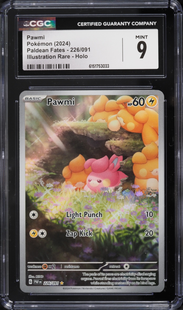 2024 Pokemon Scarlet & Violet Paldean Fates IR Pawmi #226 CGC 9 MINT