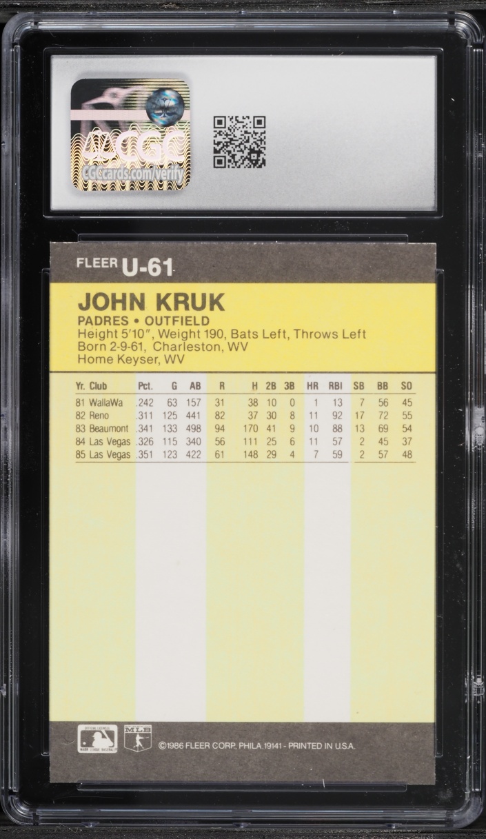 1986 Fleer Update John Kruk ROOKIE #U-61 CGC 9 MINT