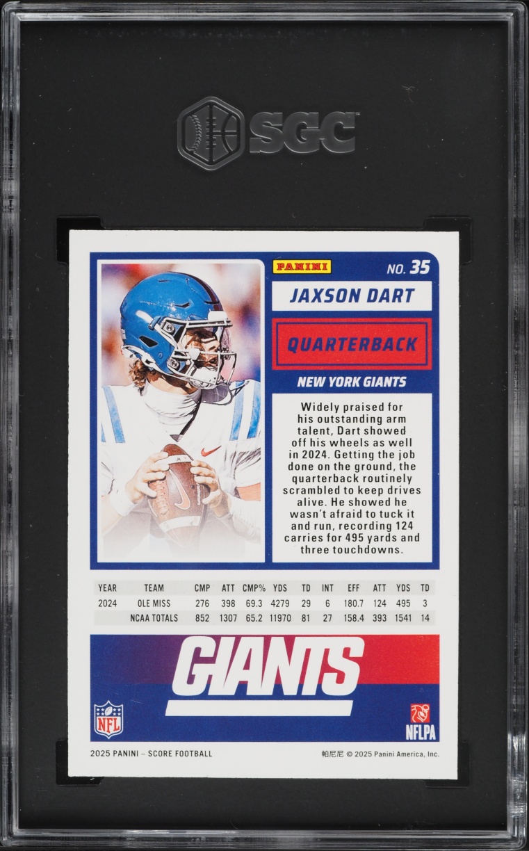 2025 Score Football Jaxson Dart ROOKIE #35 SGC 10 GEM MINT
