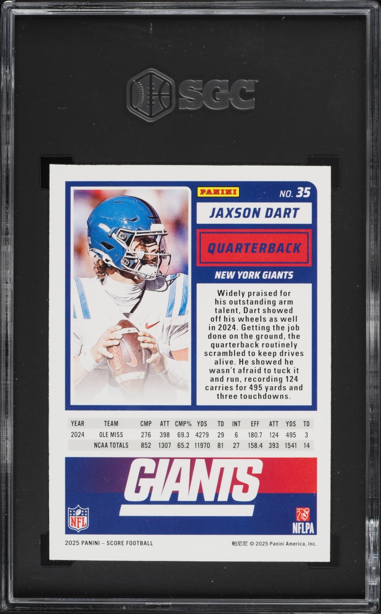 2025 Score Football Jaxson Dart ROOKIE #35 SGC 10 GEM MINT
