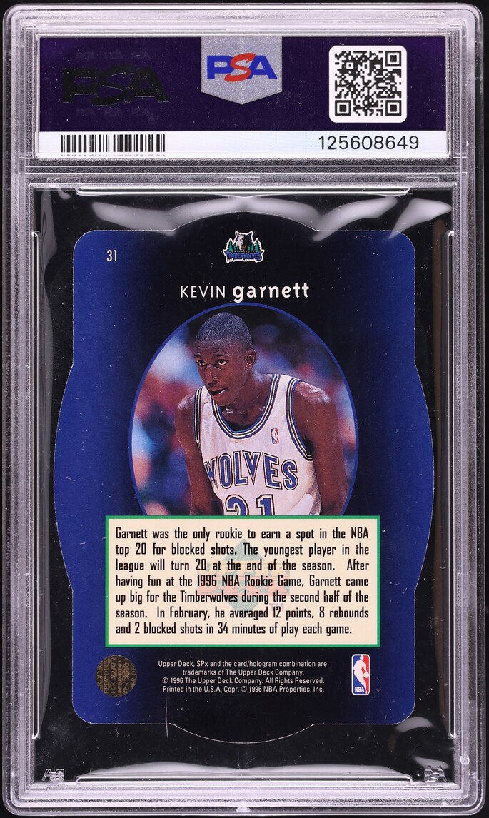 1996 SPx Basketball Die-Cut Kevin Garnett #31 PSA 8 NM-MT