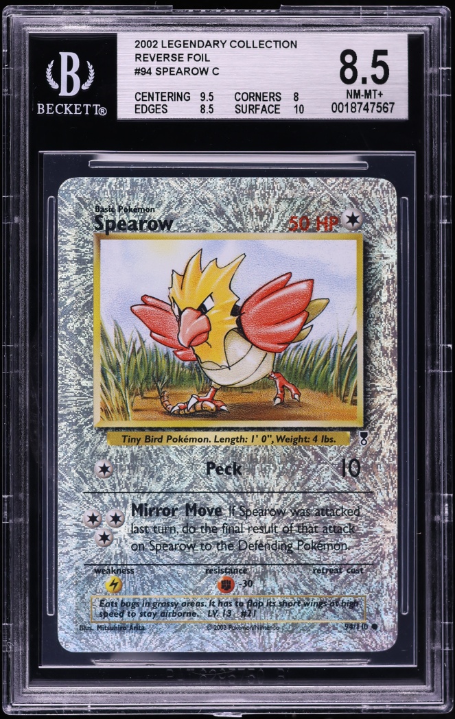 2002 Pokemon Legendary Collection Reverse Holo Spearow #94 BGS 8.5 NM-MT+