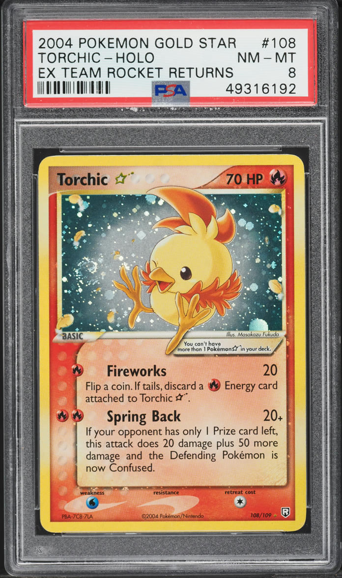 2004 Pokemon EX Team Rocket Returns Holo Torchic Gold Star #108 PSA 8 NM-MT