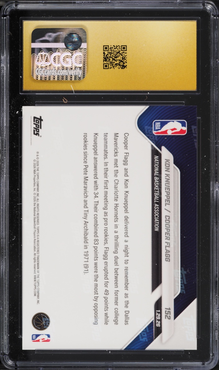 2025 Topps Now Kon Knueppel Cooper Flagg ROOKIE #152 CGC 10 PRISTINE