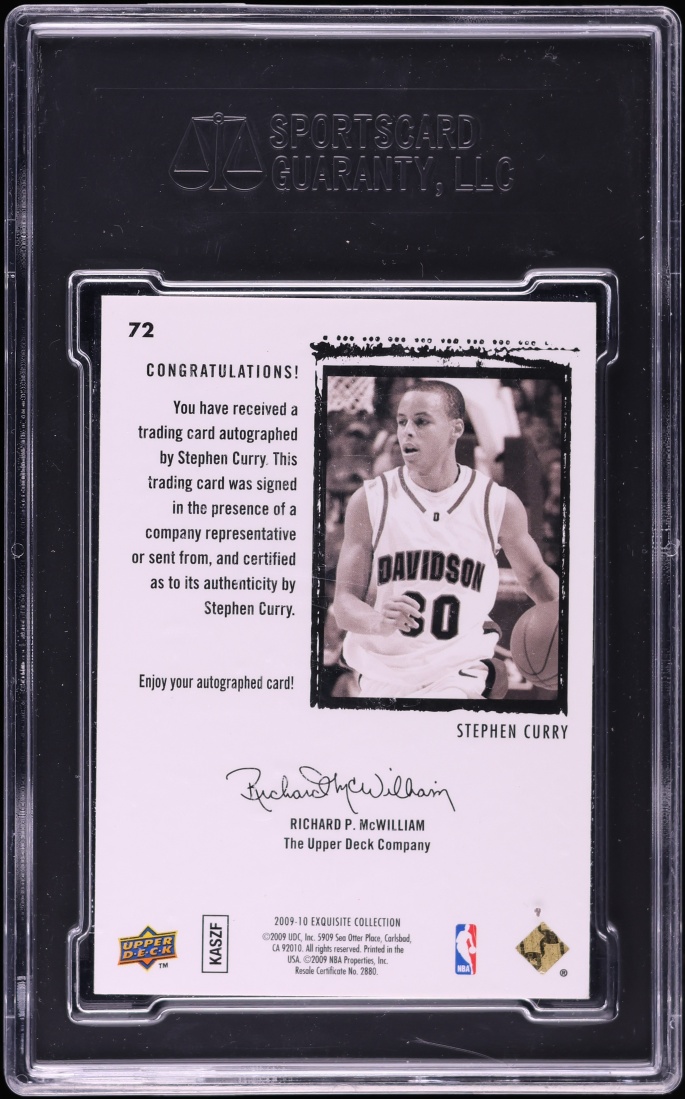 2009 Exquisite Collection Stephen Curry ROOKIE AUTO /225 #72 SGC 9.5 MINT+