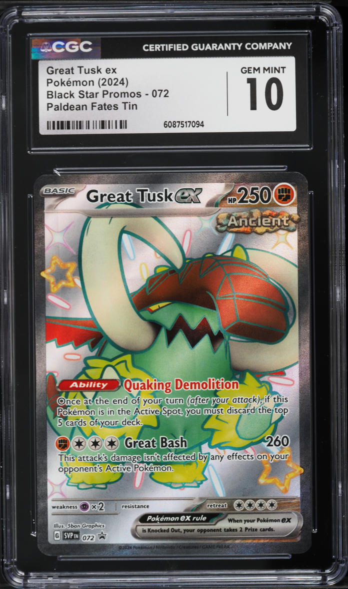 2024 Pokemon Scarlet & Violet Promo Paldean Fates Tin Great Tusk ex #72 CGC 10 GEM MINT