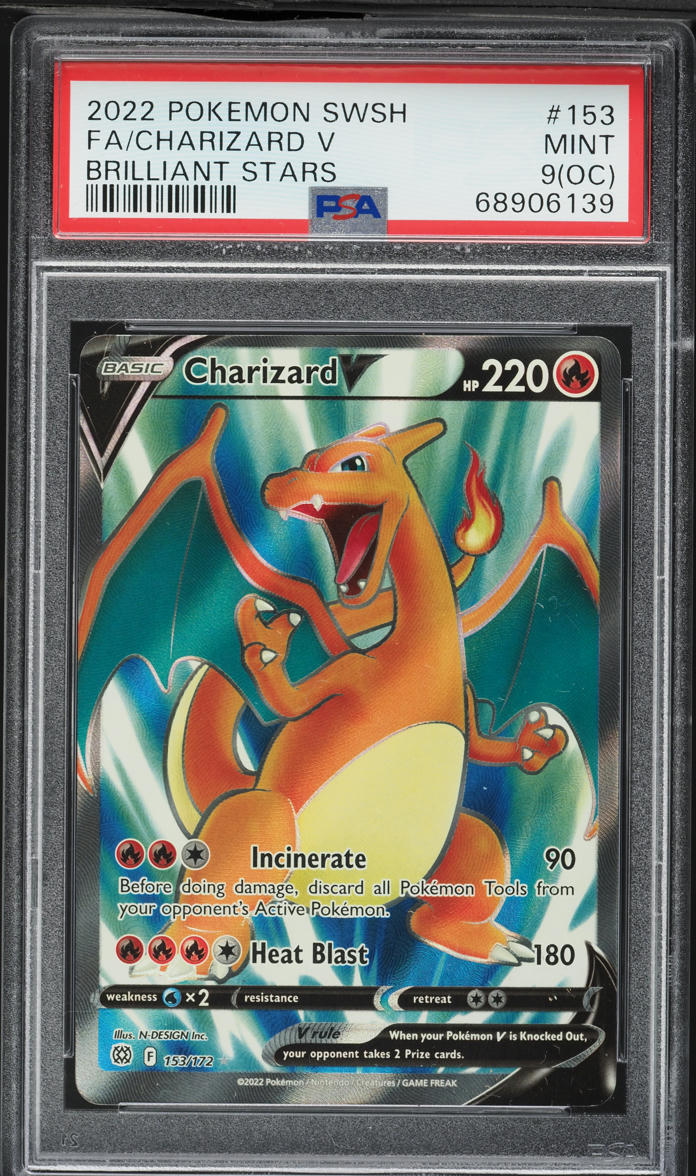 2022 Pokemon Sword & Shield Brilliant Stars Full Art Charizard V #153 PSA 9(oc) MINT