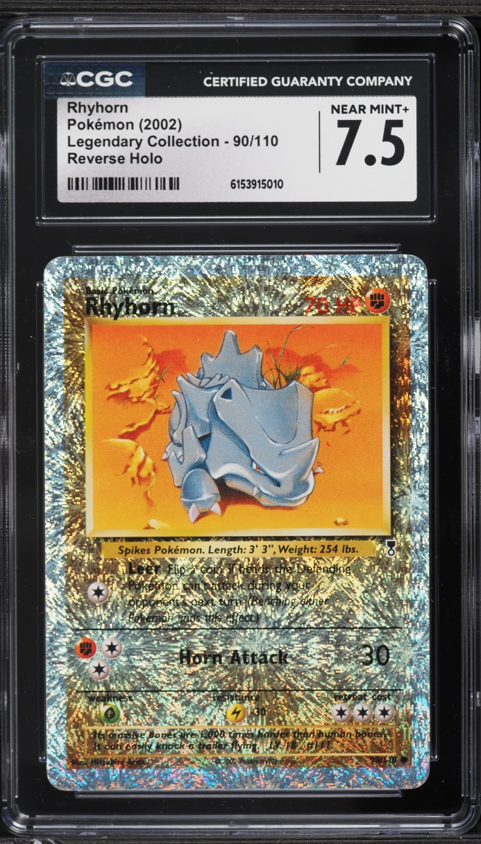 2002 Pokemon Legendary Collection Reverse Holo Rhyhorn #90 CGC 7.5 NRMT+
