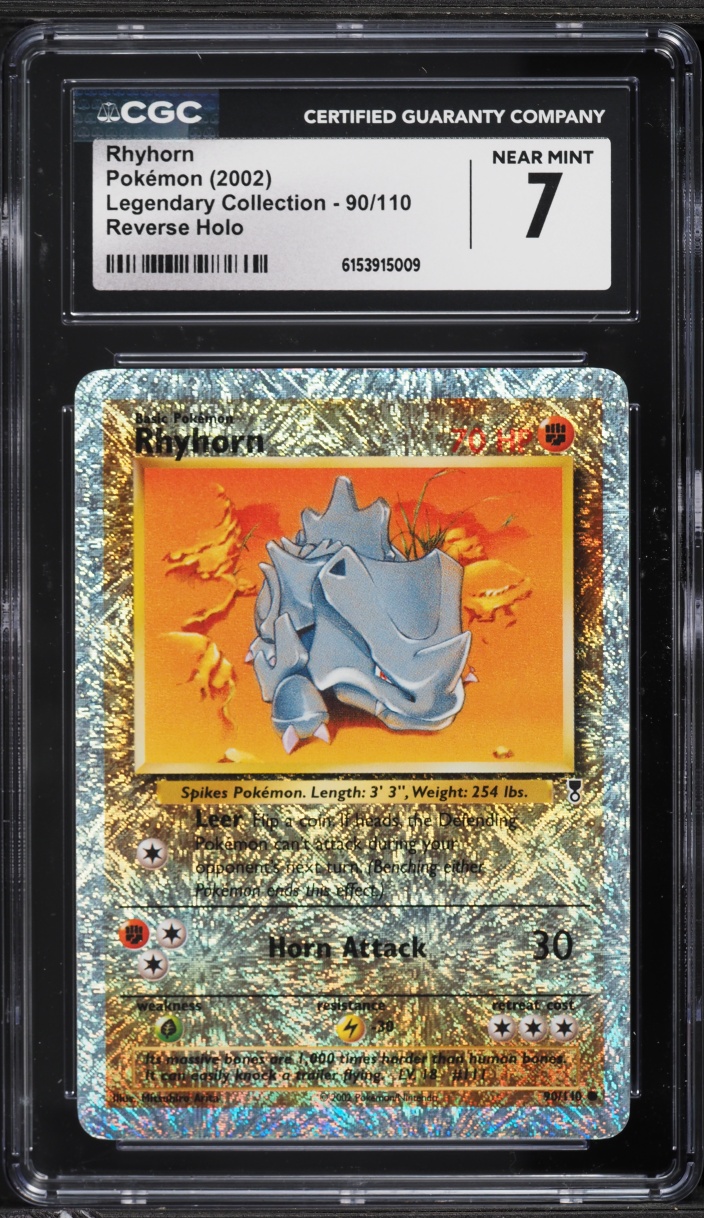 2002 Pokemon Legendary Collection Reverse Holo Rhyhorn #90 CGC 7 NRMT