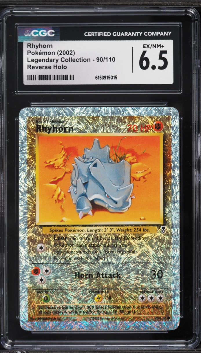 2002 Pokemon Legendary Collection Reverse Holo Rhyhorn #90 CGC 6.5 EXMT+