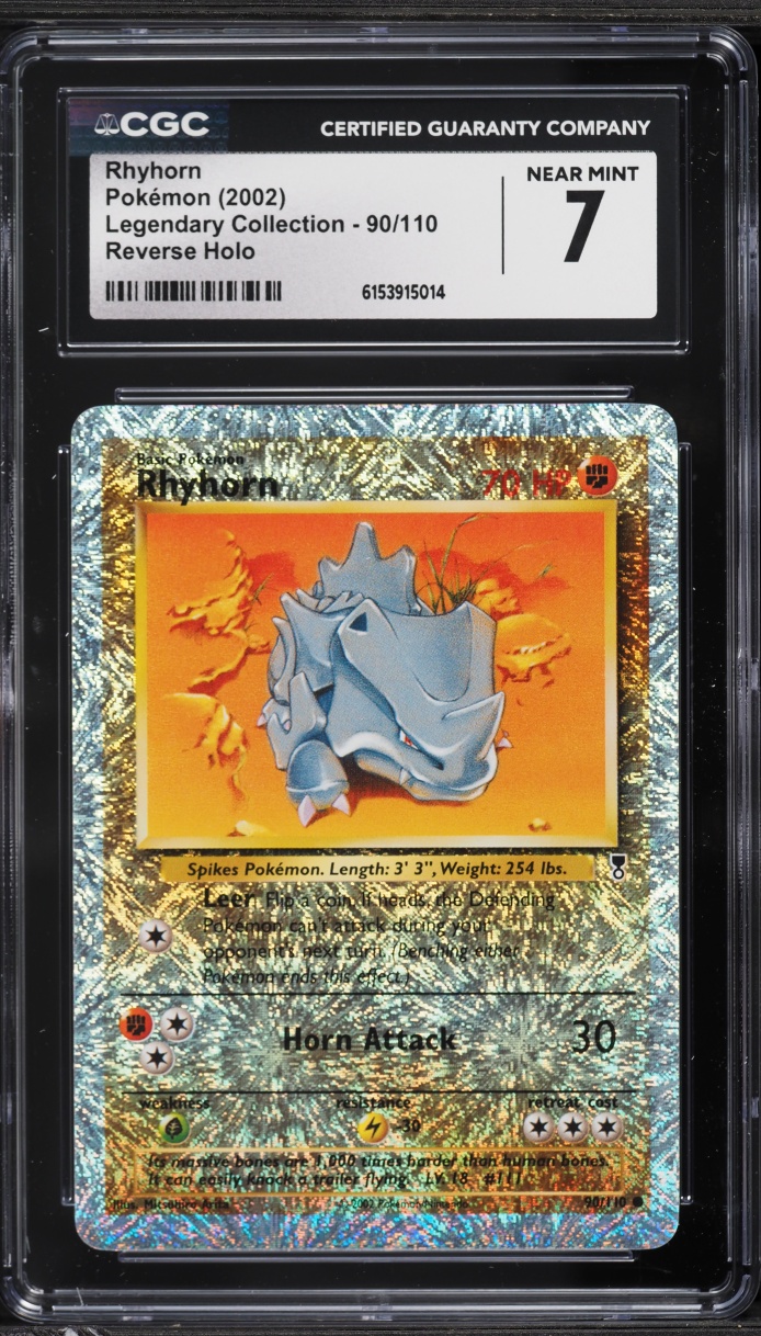 2002 Pokemon Legendary Collection Reverse Holo Rhyhorn #90 CGC 7 NRMT