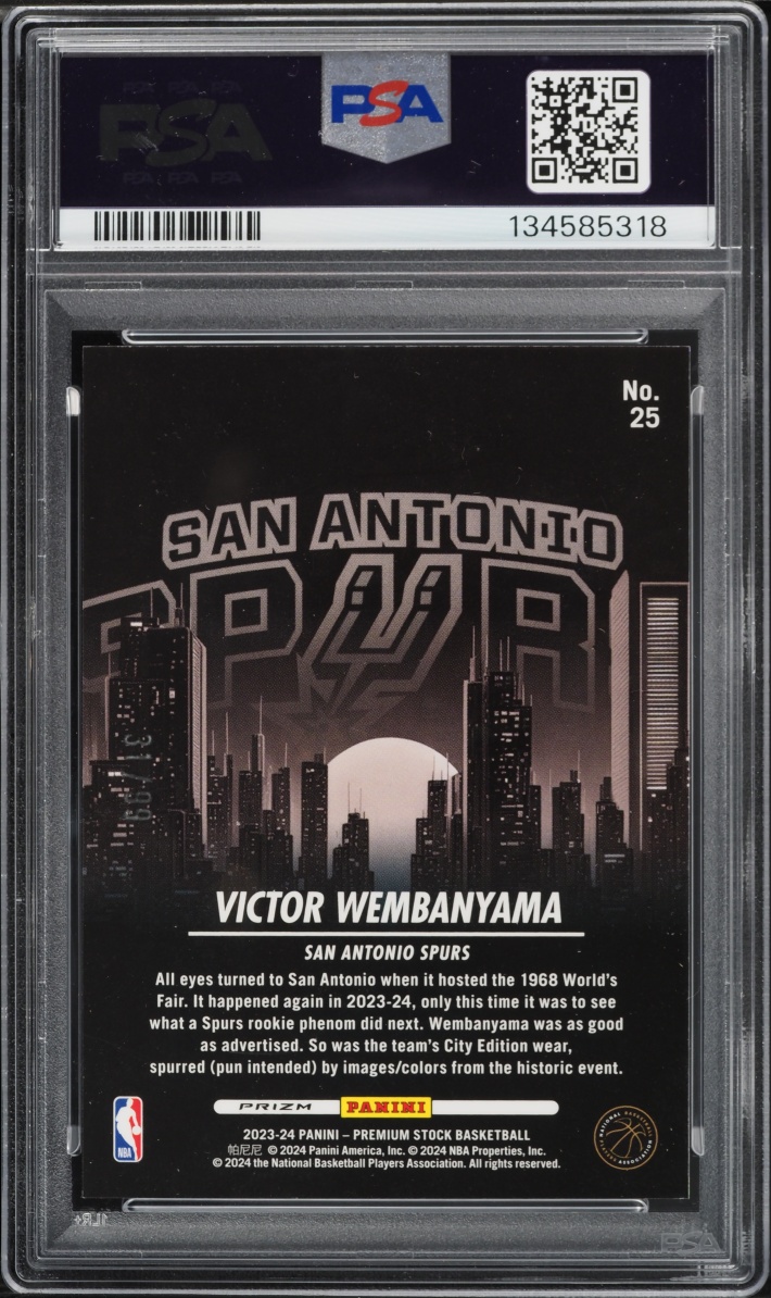 2023 Hoops Premium Stock City Edition Blue Ice Victor Wembanyama ROOKIE #25 PSA 9 MINT