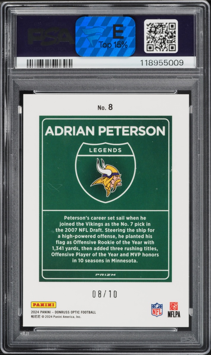 2024 Donruss Optic Downtown Legends Gold Adrian Peterson /10 #8 PSA 9 MINT