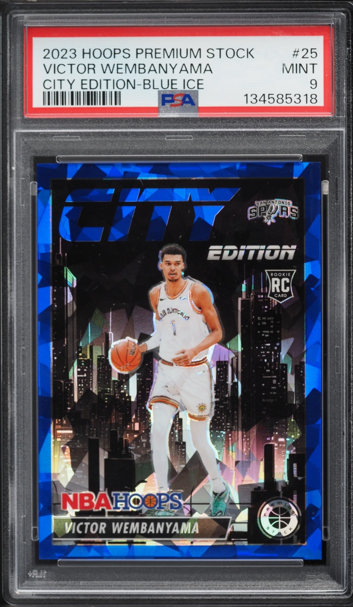 2023 Hoops Premium Stock City Edition Blue Ice Victor Wembanyama ROOKIE #25 PSA 9 MINT