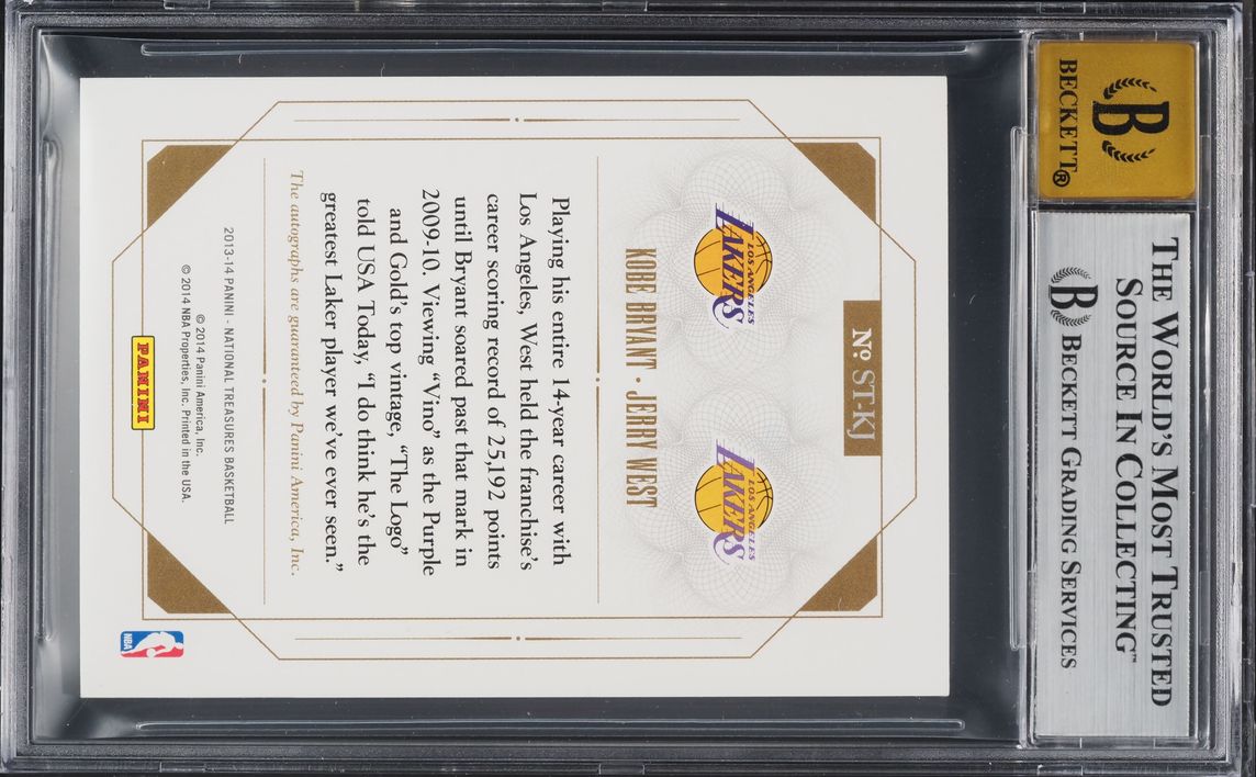 2013 National Treasures Spanning Time Jerry West Kobe Bryant AUTO /49 #ST-KJ BGS 9 MINT