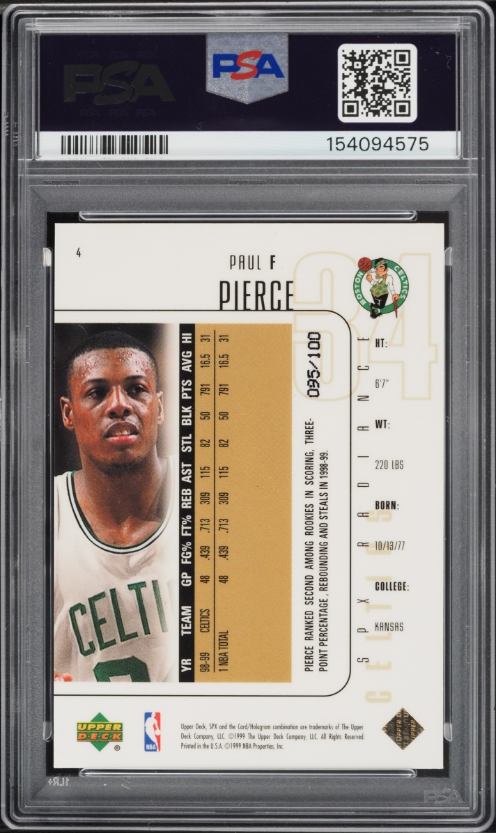1999 SPx Radiance Paul Pierce /100 #4 PSA 9 MINT