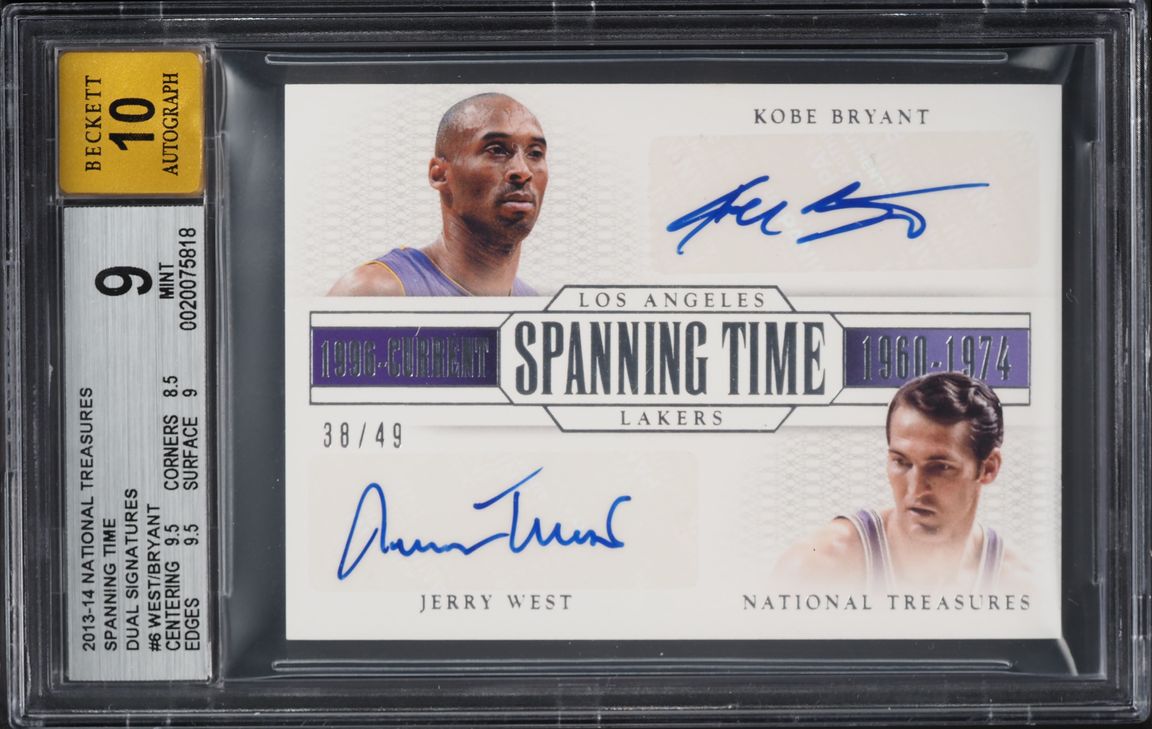 2013 National Treasures Spanning Time Jerry West Kobe Bryant AUTO /49 #ST-KJ BGS 9 MINT