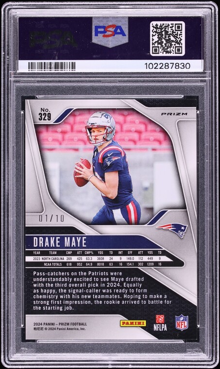 2024 Panini Prizm Gold Drake Maye ROOKIE 1/10 #329 PSA 9 MINT