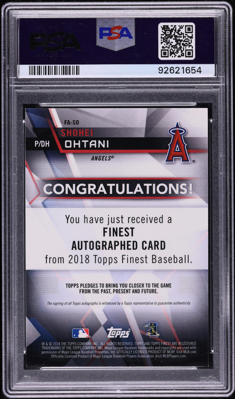 2018 Finest Gold Refractor Shohei Ohtani ROOKIE AUTO DNA 10 /50 #FA-SO PSA 9 MINT