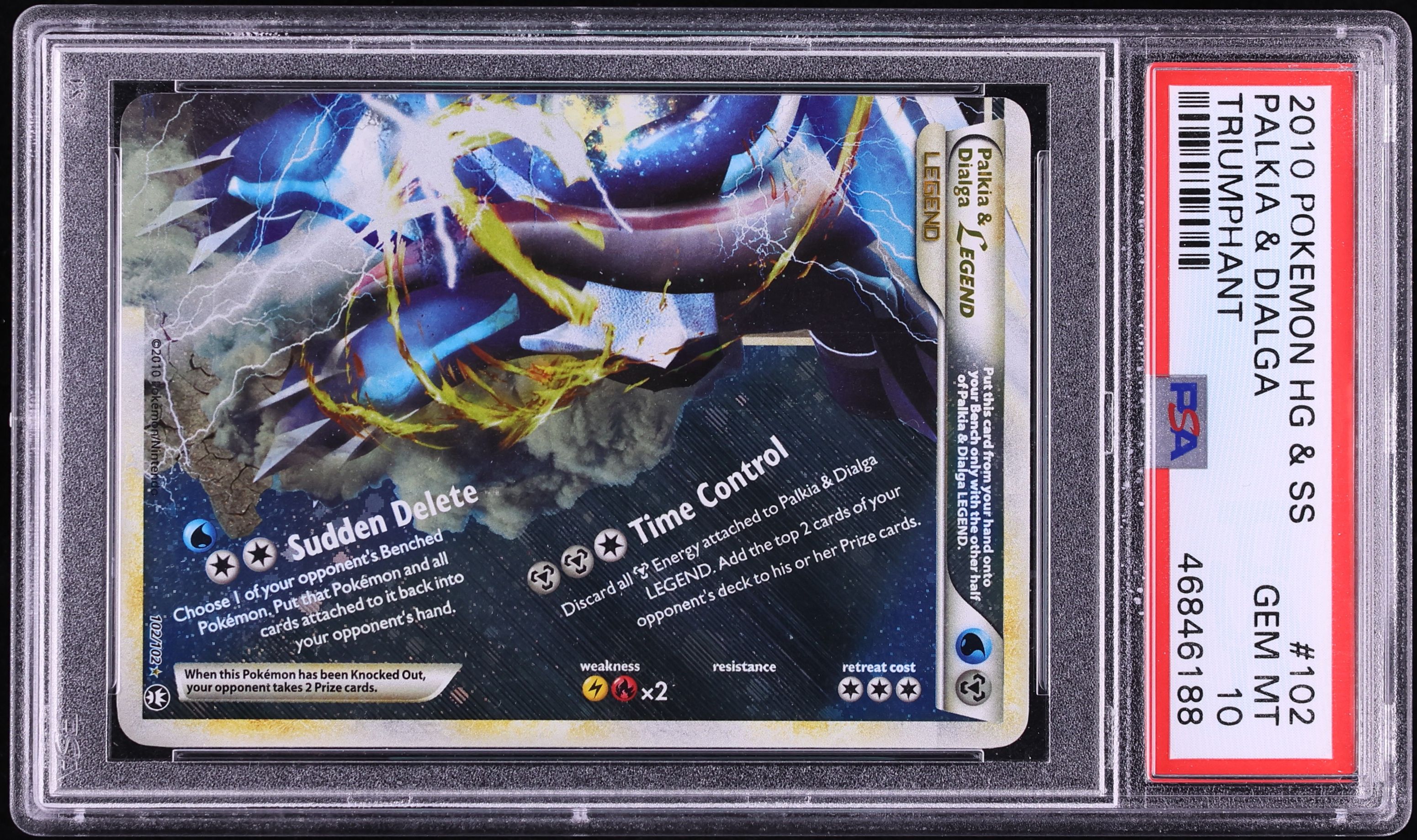 2010 Pokemon HeartGold & SoulSilver Triumphant Holo Palkia & Dialga Legend #102 PSA 10 GEM MINT