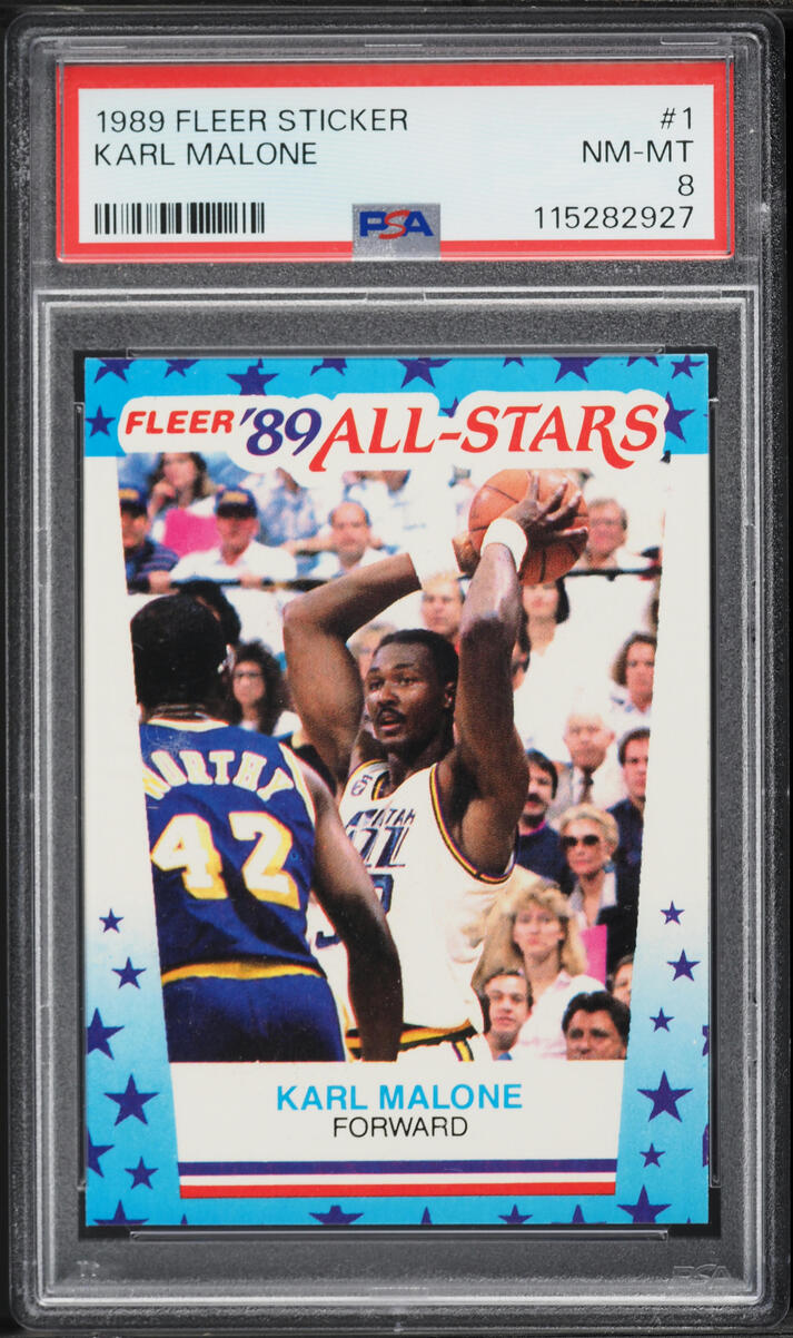 1989 Fleer Sticker Karl Malone #1 PSA 8 NM-MT