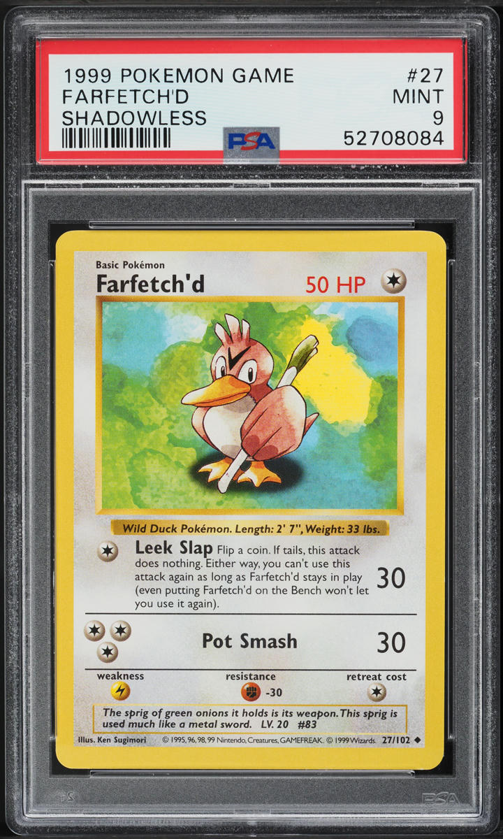 1999 Pokemon Base Set Shadowless Farfetch'd #27 PSA 9 MINT