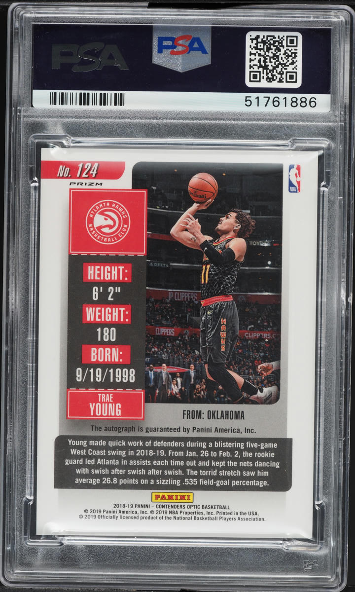 2018 Panini Contenders Optic Trae Young ROOKIE AUTO #124 PSA 9 MINT