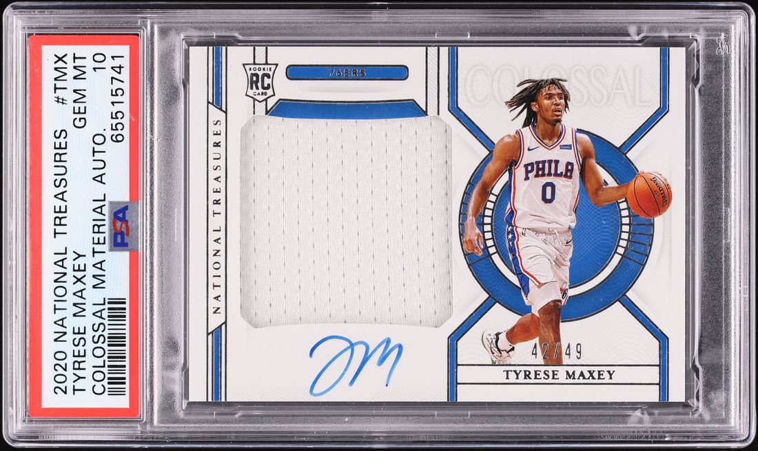 2020 National Treasures Colossal Tyrese Maxey ROOKIE PATCH AUTO /49 #CM-TMX PSA 10 GEM MINT - Photo 1
