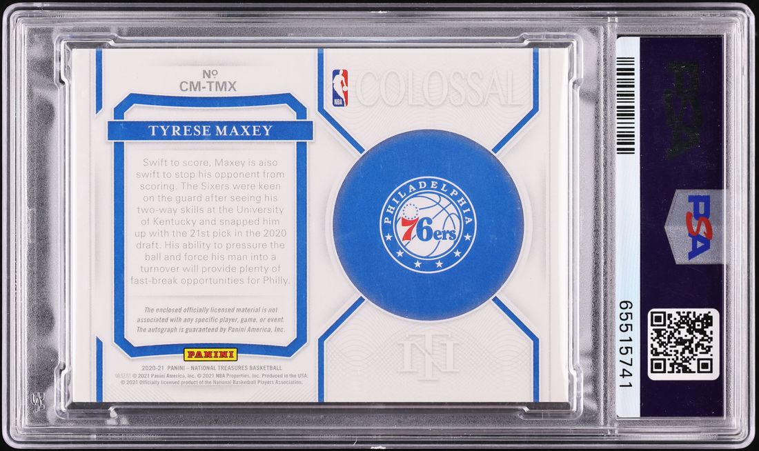 2020 National Treasures Colossal Tyrese Maxey ROOKIE PATCH AUTO /49 #CM-TMX PSA 10 GEM MINT - Photo 2