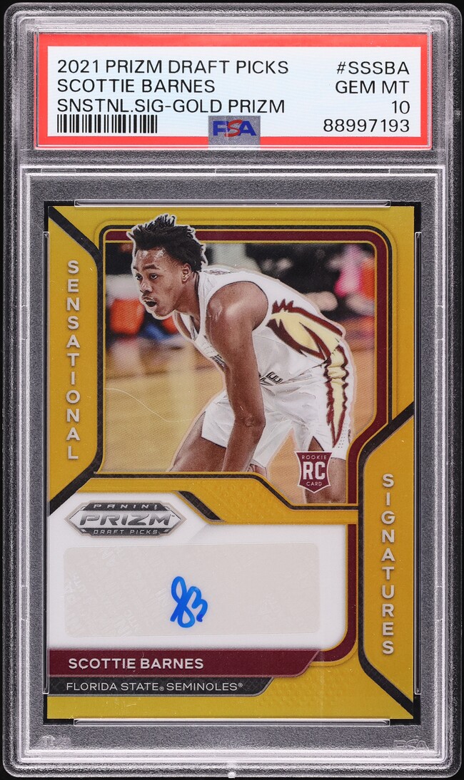 2021 Panini Prizm Draft Picks Sensational Gold Scottie Barnes ROOKIE AUTO /10 PSA 10 GEM MINT - Photo 1