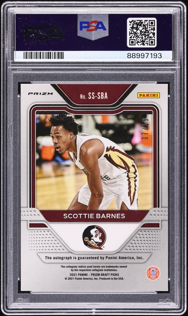 2021 Panini Prizm Draft Picks Sensational Gold Scottie Barnes ROOKIE AUTO /10 PSA 10 GEM MINT - Photo 2