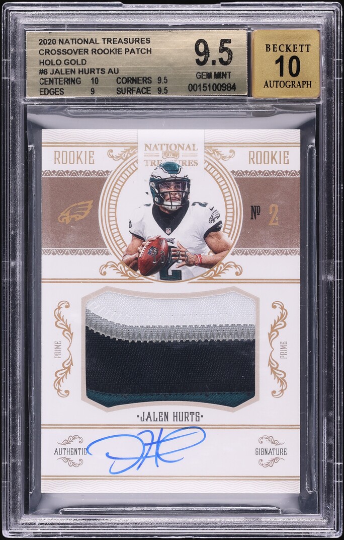 2020 National Treasures Crossover Holo Gold Jalen Hurts ROOKIE PATCH AUTO /25 BGS 9.5 GEM MINT - Photo 1