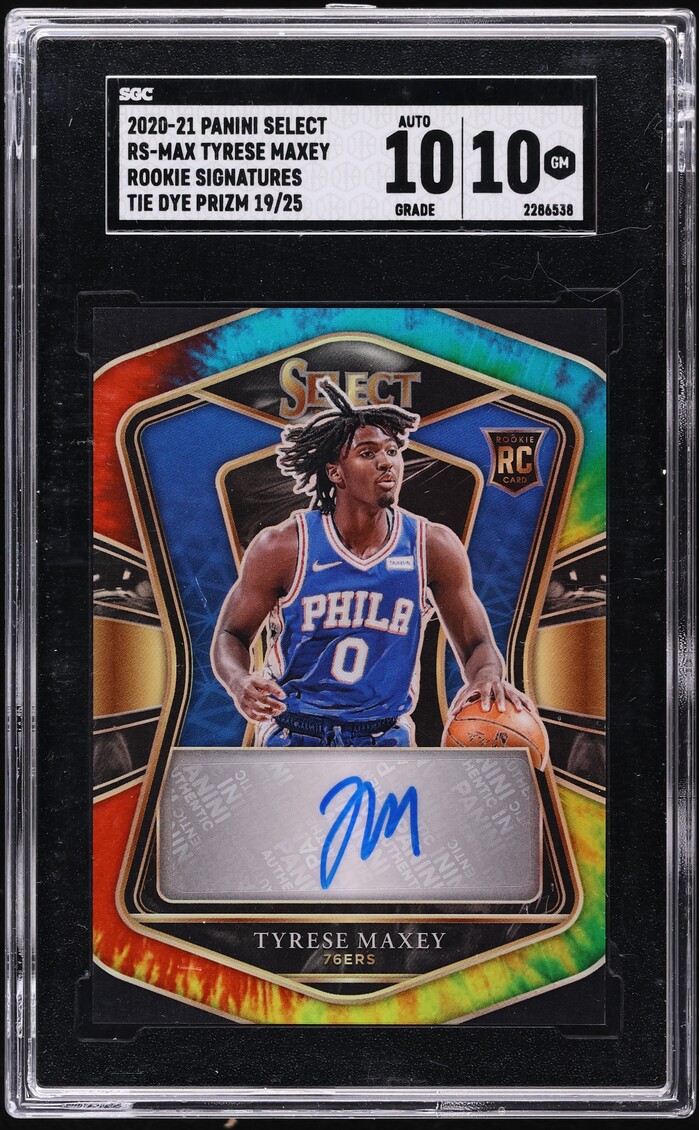 2020 Select Tie-Dye Prizm Tyrese Maxey ROOKIE AUTO /25 #RS-MAX SGC 10 GEM MINT - Photo 1