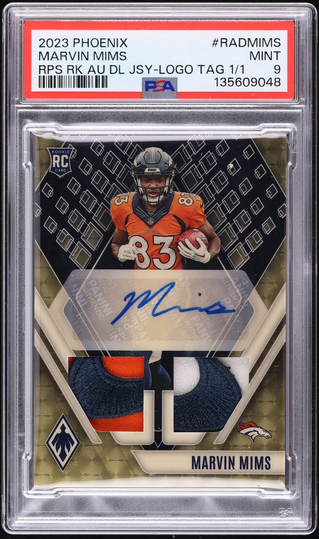 2023 Panini Phoenix RPS Dual Tag Marvin Mims ROOKIE NIKE LOGO PATCH AUTO 1/1 PSA 9 MINT - Photo 1