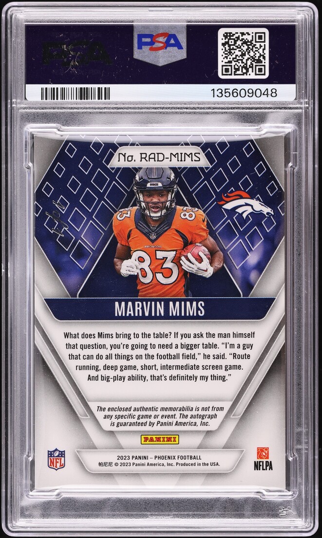 2023 Panini Phoenix RPS Dual Tag Marvin Mims ROOKIE NIKE LOGO PATCH AUTO 1/1 PSA 9 MINT - Photo 2