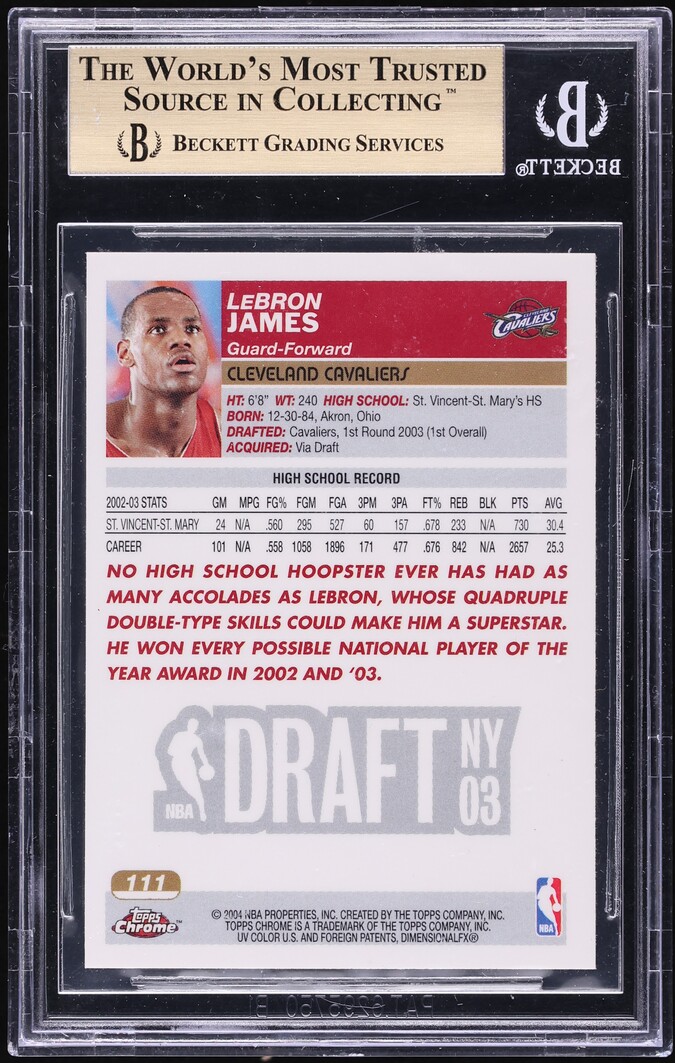2003 Topps Chrome LeBron James ROOKIE #111 BGS 9.5 GEM MINT - Photo 2