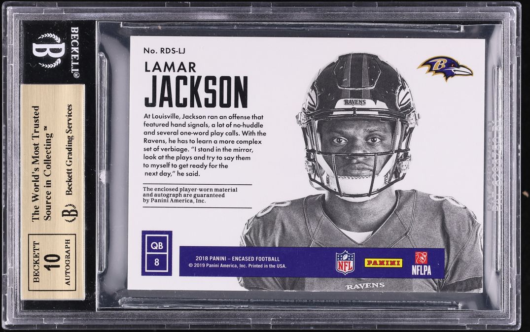 2018 Panini Encased Dual Gold Lamar Jackson ROOKIE PATCH AUTO 5/5 #RDS-LJ BGS 9.5 GEM - Photo 2