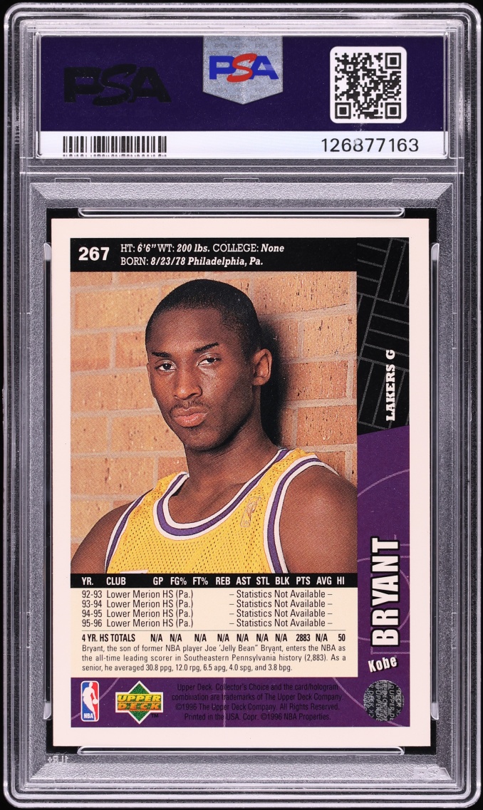 1996 Collector's Choice Basketball Kobe Bryant ROOKIE #267 PSA 10 GEM MINT