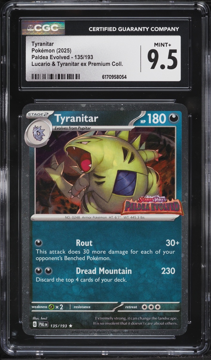 2025 Pokemon Scarlet & Violet Paldea Evolved Premium Collection Tyranitar #135 CGC 9.5 MINT+