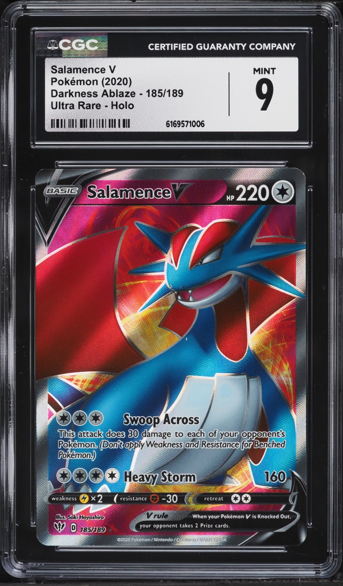 2020 Pokemon Sword & Shield Darkness Ablaze Full Art Salamence V #185 CGC 9 MINT