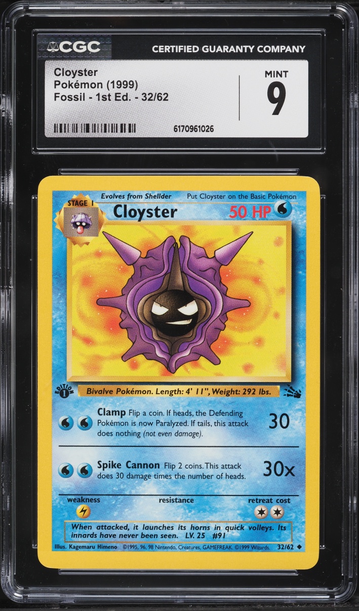 1999 Pokemon Fossil 1st Edition Cloyster #32 CGC 9 MINT