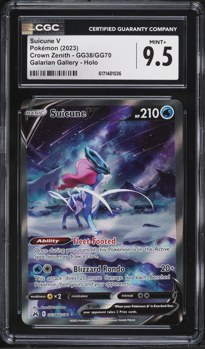 2023 Pokemon SWSH Crown Zenith Galarian Gallery Full Art Suicune V #GG38 CGC 9.5 MINT+