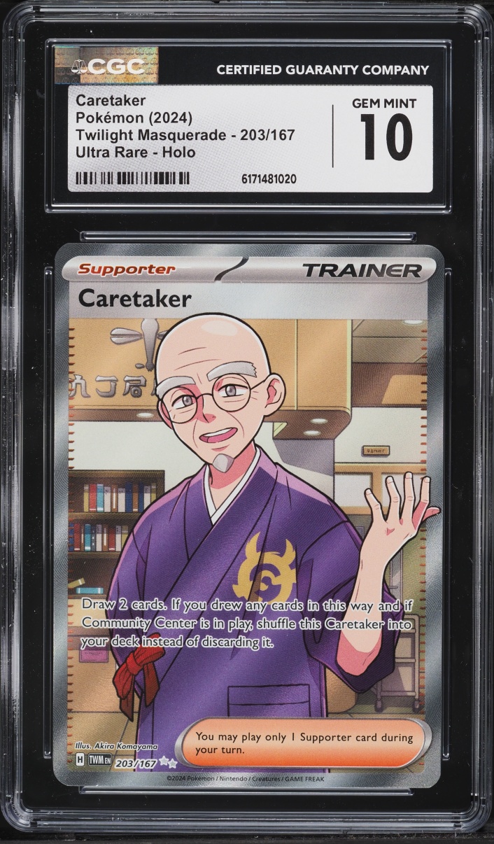 2024 Pokemon Scarlet & Violet Twilight Masquerade Full Art Caretaker #203 CGC 10 GEM MINT