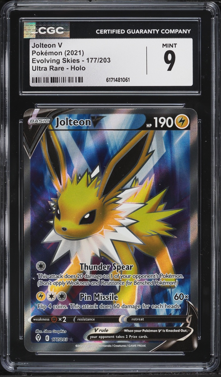 2021 Pokemon Sword & Shield Evolving Skies Full Art Jolteon V #177 CGC 9 MINT