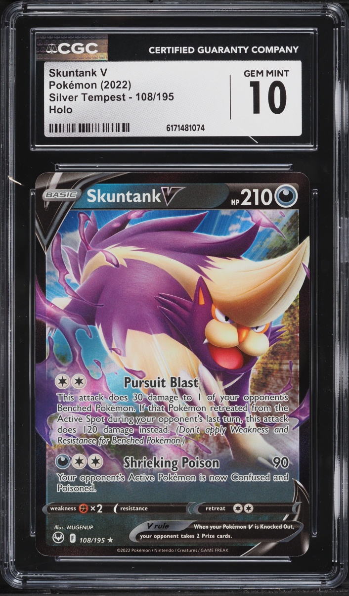 2022 Pokemon Sword & Shield Silver Tempest Holo Skuntank V #108 CGC 10 GEM MINT