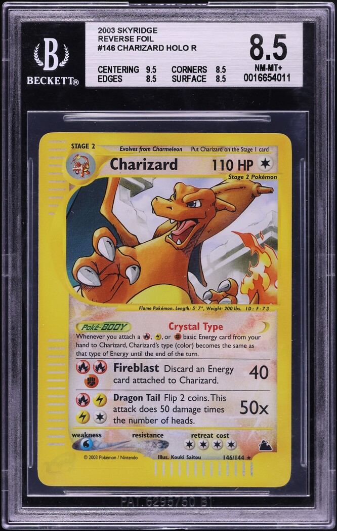 2003 Pokemon Skyridge Reverse Holo Crystal Charizard #146 BGS 8.5 NM-MT+