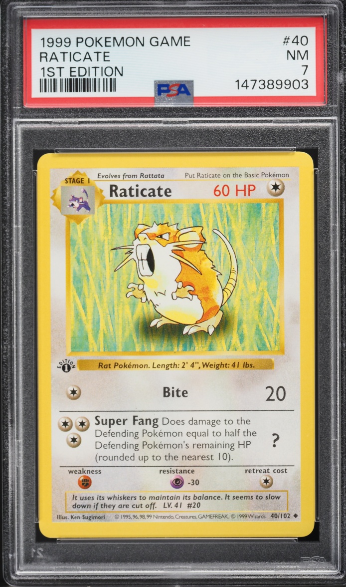 1999 #40 Raticate PSA 7 Pokemon Base Set Shadowless 1st Edition