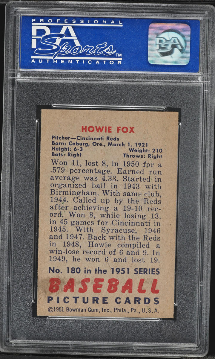 1951 Bowman Howie Fox #180 PSA 6 EXMT