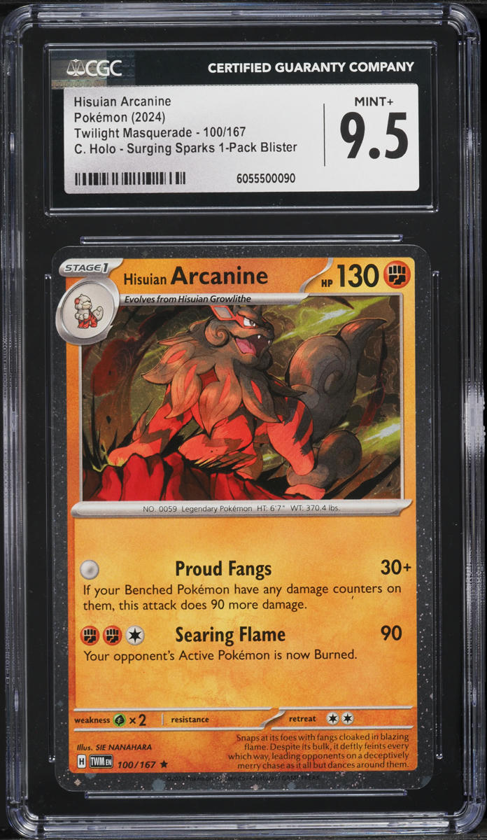 2024 Pokemon SV Twilight Masquerade Surging Sparks Holo Hisuian Arcanine #100 CGC 9.5 MINT+